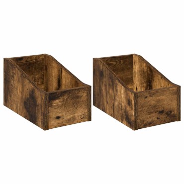 vidaXL Κουτί LP 2 τμχ. Καπνισμένο Ξύλο Δρυός 18 x 32 x 18 εκ.