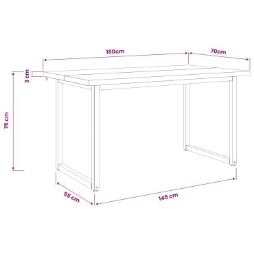 vidaXL Τετράγωνο Τραπέζι Φαγητού 160x70x75cm Στερεό Ξύλο Ακακίας 1 τεμ.