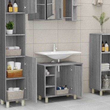 vidaXL Ντουλάπι Μπάνιου Γκρι Sonoma 60x32x53,5cm Επεξεργασμένο Ξύλο 1 τεμ.
