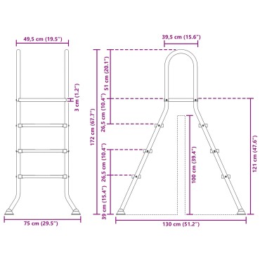 vidaXL Σκάλα πισίνας πάνω από το έδαφος 100 cm 3-Step Ασημί