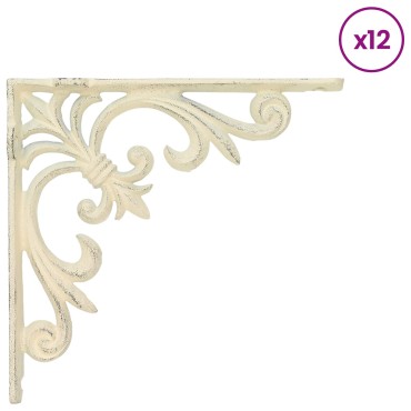 vidaXL Στηρίγματα ραφιών τοίχου 12 τεμ. Αντικέ λευκό 10x10x2,8cm