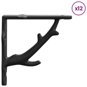 vidaXL Στηρίγματα ραφιών τοίχου 12 τεμ. Μαύρο 14x14x4cm Ατσάλι