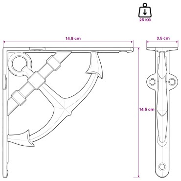 vidaXL Στηρίγματα ραφιών τοίχου 12 τεμ. Μαύρο 14.5x14.5x3.5cm