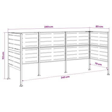 vidaXL Κάλυμμα Κάδου Απορριμμάτων 249x85x113cm Ατσάλι Μαύρο
