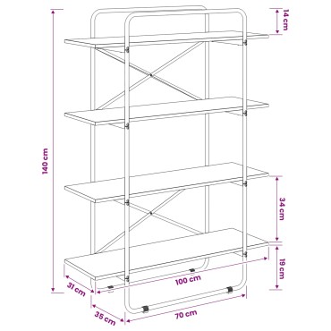 vidaXL Ράφι Βιβλίων 4 επίπεδα 100x35x140cm PB Sonoma Δρυς 1 τεμ.