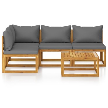 3057626 vidaXL 5 Piece Garden Lounge Set with Cushion Solid Acacia Wood (311856+311858+311862)