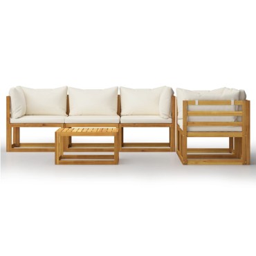 3057641 vidaXL 6 Piece Garden Lounge Set with Cushion Cream Solid Acacia Wood  (2x311853+311859)