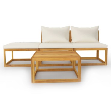 3057658 vidaXL 4 Piece Garden Lounge Set with Cushion Cream Solid Acacia Wood  (311855+311863)