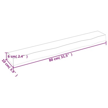 vidaXL Ράφι Τοίχου Σκούρο Καφέ 80x10x6cm Επεξεργ. Μασίφ Ξύλο Δρυός 1 τεμ.