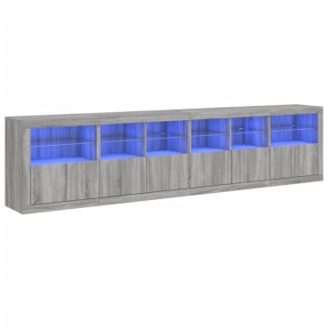 vidaXL Μπουφές με LED Γκρι Sonoma 283x37x67cm 1 τεμ.