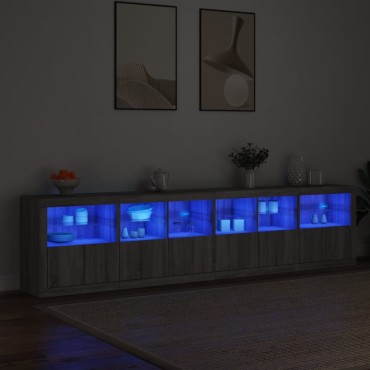 vidaXL Μπουφές με LED Γκρι Sonoma 283x37x67cm 1 τεμ.