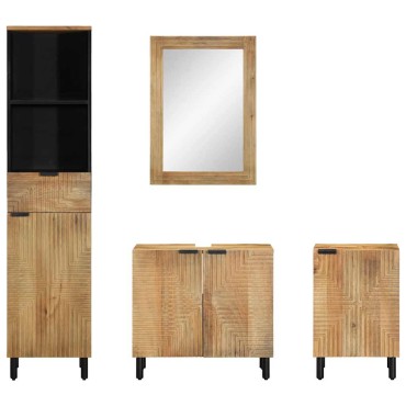 vidaXL σετ επίπλων μπάνιου 4 τεμ. καφέ στερεό ξύλο Mango 62x33x58cm