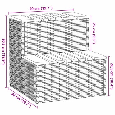 vidaXL Βήμα υδρομασάζ Γκρι 50x50x50,5εκ. Συνθετικό Ρατάν/Μασίφ Ακακίας