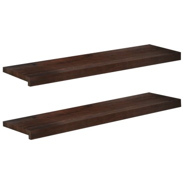 vidaXL Παράθυρα 2 τμχ. Σκούρο Καφέ 90 x 25 x 2 cm Στερεό ξύλο οξιάς