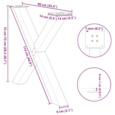 vidaXL Πόδια Τραπεζαρίας σε Σχήμα Χ, 2 τεμ. από Φυσικό Ατσάλι 90x(72-73)cm Ατσάλι