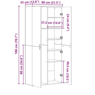 vidaXL Ντουλάπι Γκρι Σκυροδέματος 80x35x180cm από Επεξεργασμένο Ξύλο 1 τεμ.