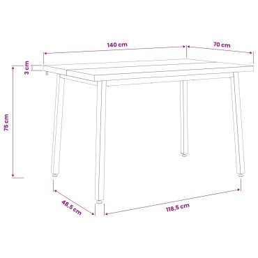 vidaXL 140x70x75cm Στερεό Ξύλο Ακακίας Φυσικό και Καφέ Ορθογώνιος