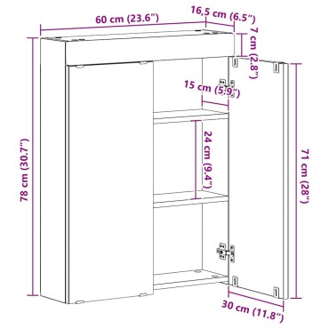 vidaXL Καθρέφτης Ντουλάπα Μπάνιου TULUM Δρύς Sonoma 60x16,5x78 εκ 1 τεμ.