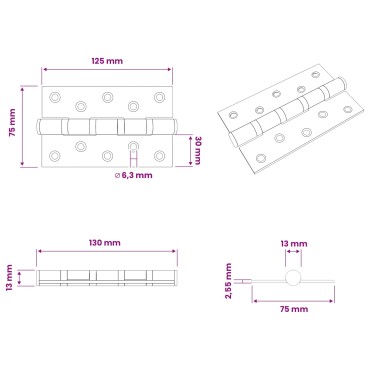 vidaXL Άξονας 16 τμχ. 125 x 75 x 13 mm Ασημί Ατσάλι