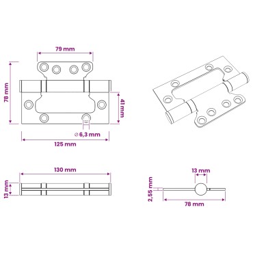 vidaXL Άξονας 8 τμχ. 125 x 78 x 13 mm Ασημί Ατσάλι
