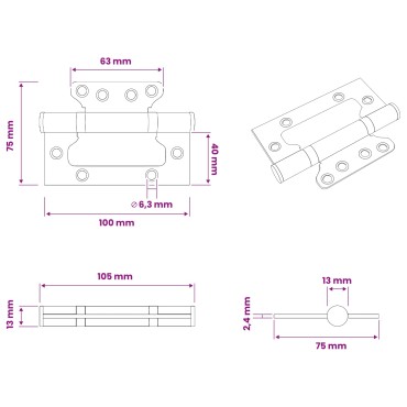 vidaXL Άξονας 16 τμχ. 100 x 75 x 13 mm Ασημί Ατσάλι