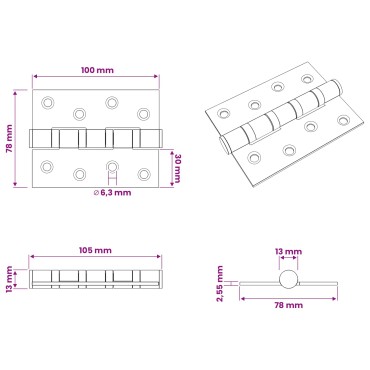 vidaXL Άξονας 8 τμχ. 100 x 78 x 13 mm Ασημί Ατσάλι