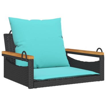 vidaXL Παγκάκι Κούνια Γκρι 63x62x40cm Συνθετικό Ρατάν με Μαξιλάρια 1 τεμ.