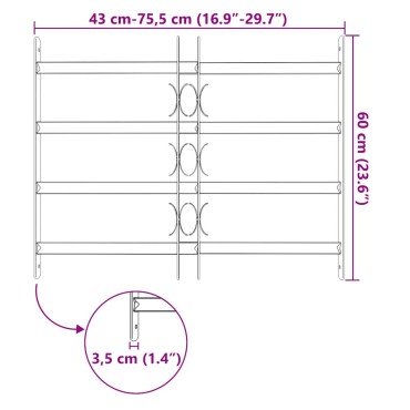 Κάγκελα Παραθύρων Ασφαλείας Ρυθμιζόμενα με 4 Μπάρες 500-650 χιλ.