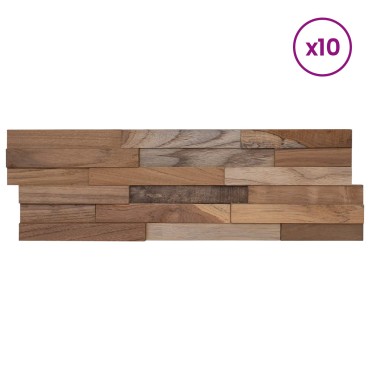 vidaXL Πάνελ τοίχου 10 τμχ. Φυσικό 56 x 18 x 2 cm Στερεό Ξύλο Τίκ