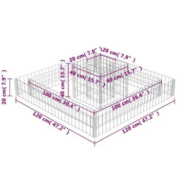 vidaXL Συρματοκιβώτιο Γλάστρα 120x120x20cm Γαλβανισμένος Χάλυβας