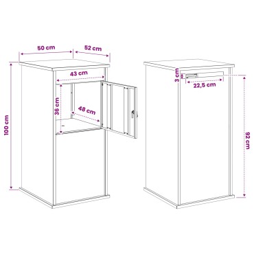 vidaXL γραμματοκιβώτιο Ανθρακί 50 x 52 x 100 cm Ατσάλι