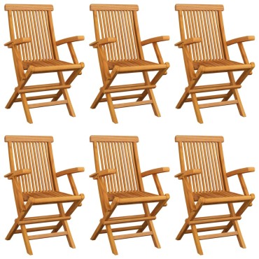 vidaXL Καρέκλες Κήπου 6 τεμ. από Μασίφ Ξύλο Teak με Γκρι Μαξιλάρια 55x60x89cm