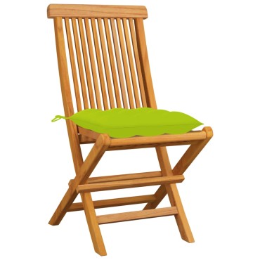 vidaXL Καρέκλες Κήπου 4 τεμ. Μασίφ Ξύλο Teak με Φωτ. Πράσινα Μαξιλάρια 47x60x89cm