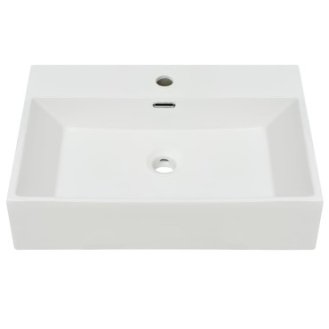 vidaXL Νιπτήρας με Οπή Βρύσης Λευκός 60,5 x 42,5 x 14,5 εκ. Κεραμικός