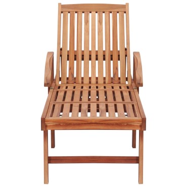 vidaXL Ξαπλώστρα από Μασίφ Ξύλο Teak με Κρεμ Μαξιλάρι 1 τεμ.