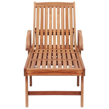 vidaXL Ξαπλώστρα από Μασίφ Ξύλο Teak με Κόκκινο Μαξιλάρι 1 τεμ.