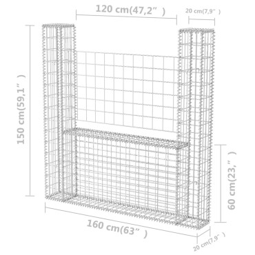 vidaXL Συρματοκιβώτιο σε Σχήμα «U» 160x20x150cm Γαλβανισμένος Χάλυβας