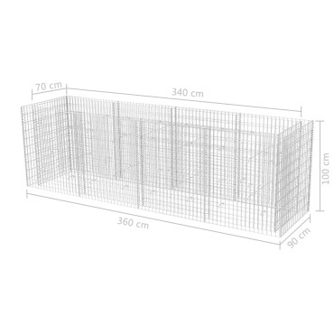 vidaXL Συρματοκιβώτιο - Γλάστρα Υπερυψωμένη 360x90x100 εκ. Ατσάλινη