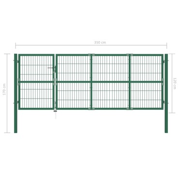vidaXL Πόρτα Περίφραξης Κήπου Πράσινη 350x120 εκ. Ατσάλινη με Στύλους