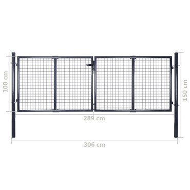 vidaXL Πόρτα Περίφραξης με Πλέγμα Γκρι 289 x 100 εκ. Γαλβαν. Χάλυβας