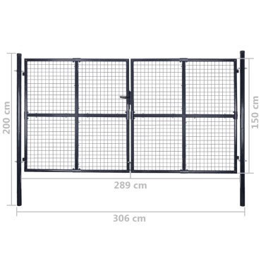 vidaXL Πόρτα Περίφραξης με Πλέγμα Γκρι 289 x 150 εκ. Γαλβαν. Χάλυβας