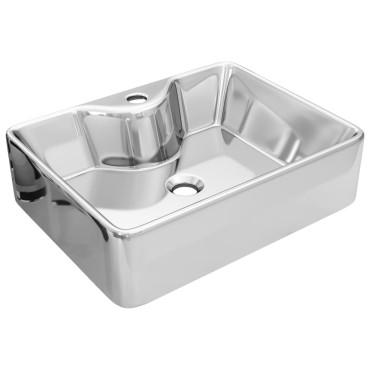 vidaXL Νιπτήρας με Οπή Βρύσης Ασημί 48 x 37 x 13,5 εκ. Κεραμικός
