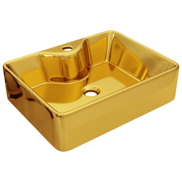 vidaXL Νιπτήρας με Οπή Βρύσης Χρυσός 48 x 37 x 13,5 εκ. Κεραμικός