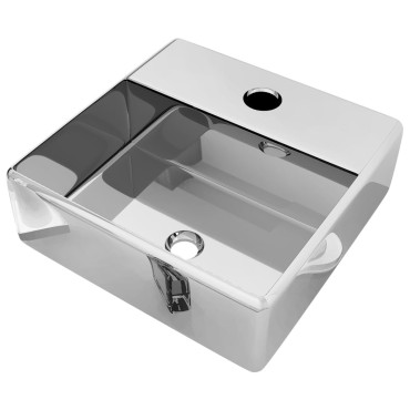 vidaXL Νιπτήρας με Οπή Βρύσης Ασημί 38 x 30 x 11,5 εκ. Κεραμικός