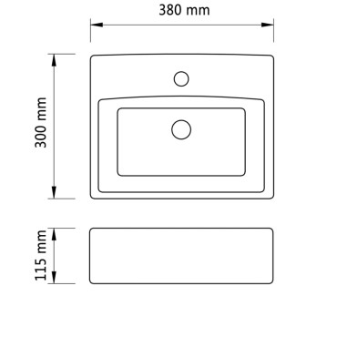 vidaXL Νιπτήρας με Οπή Βρύσης Ασημί 38 x 30 x 11,5 εκ. Κεραμικός