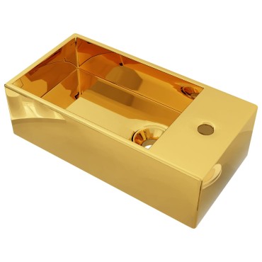 vidaXL Νιπτήρας με Οπή Υπερχείλισης Χρυσός 49x25x15 εκ. Κεραμικός