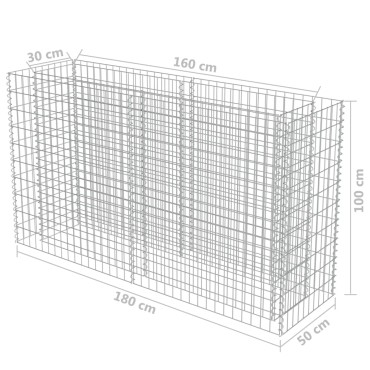 vidaXL Συρματοκιβώτιο-Γλάστρα Υπερυψωμένη 180x50x100 εκ. Γαλβ. Χάλυβας