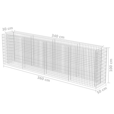 vidaXL Συρματοκιβώτιο-Γλάστρα Υπερυψωμένη 360x50x100 εκ. Γαλβ. Χάλυβας