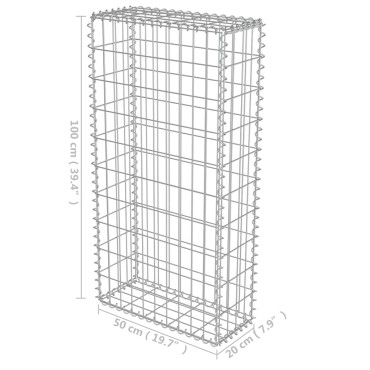 vidaXL Συρματοκιβώτιο Τοίχος 50x20x100 εκ. Γαλβαν.Χάλυβας + Καλύμματα