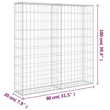 vidaXL Συρματοκιβώτιο Τοίχος 80x20x100cm Γαλβαν.Χάλυβας + Καλύμματα